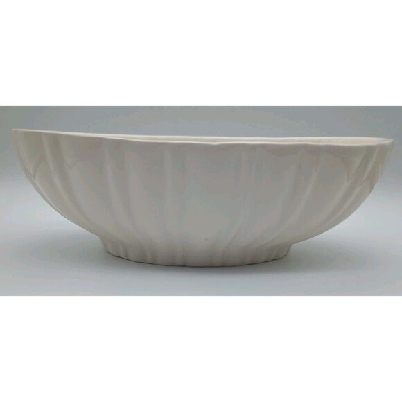 Haeger Oval Pottery Planter Bowl #4020 Off White Cream Ribbed U.S.A Vintage LG - Picture 1 of 7
